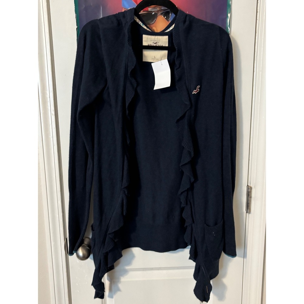 Hollister  Blue Ruffle Open Front Cardigan Sweater Womens Large Long Sleeve y2k